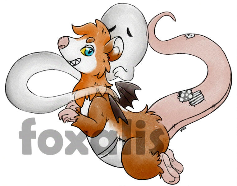 A digital watercolor painting of an opossum plush with a ghost coming out of it.