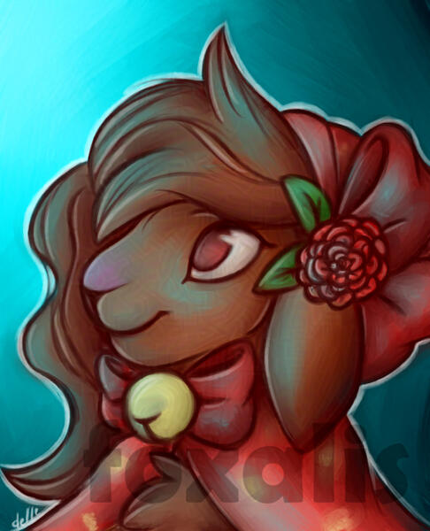 A digital painting in an acrylic style, it is of a rabbit-like creature with lop ears, wearing a red cape.