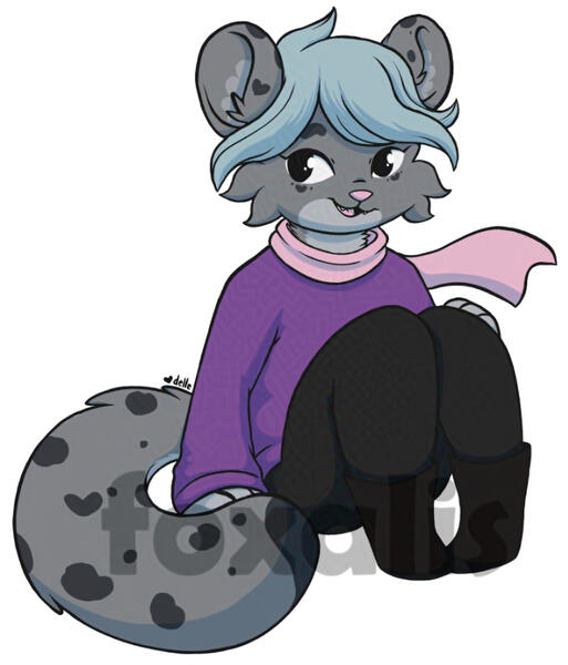 A digital drawing of an anthro snow leopard wearing a scarf and sweater.